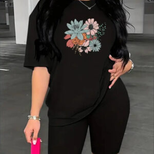 Printed Drop Shoulder T-Shirt Graphic Tees Women Tops