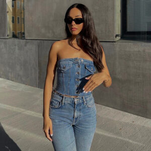 Fashion Denim Button Tank-top Women